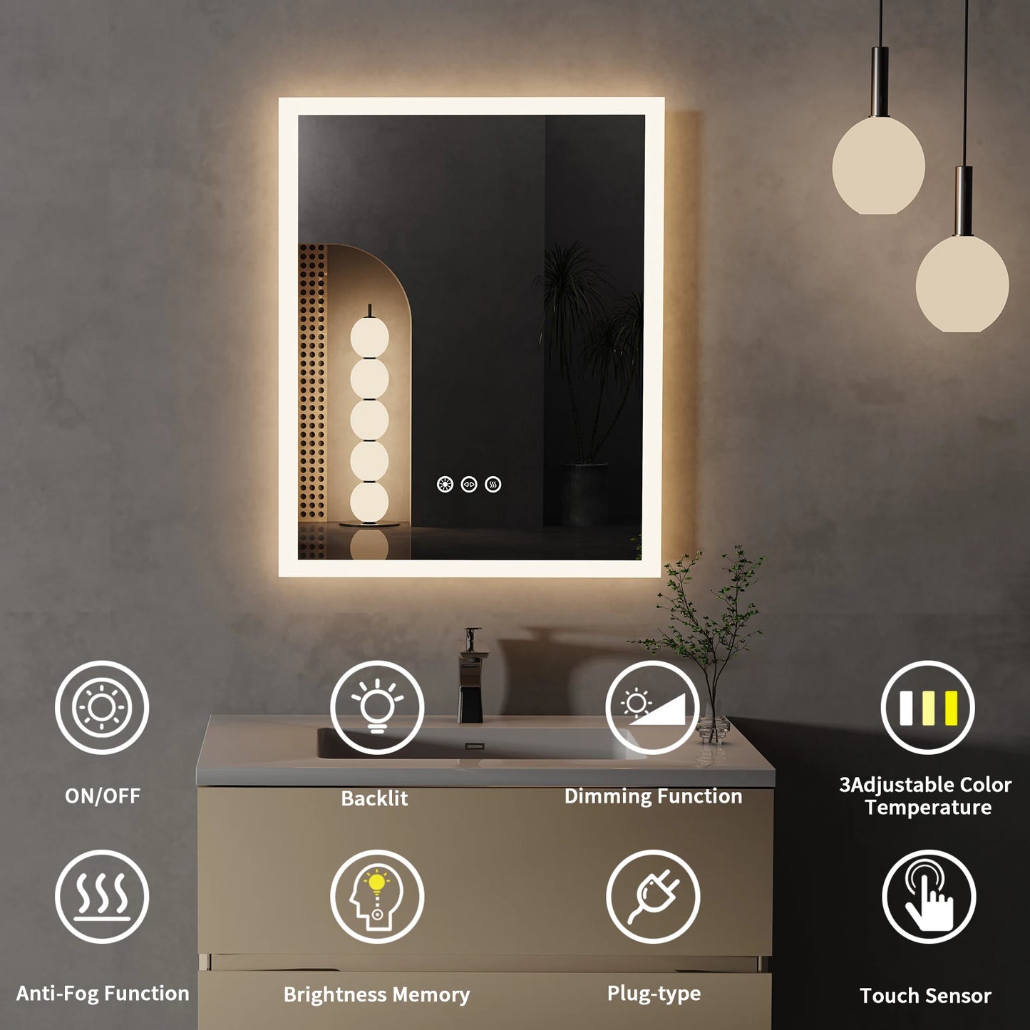 16x20 inch LED Lighted Bathroom Mirror Modern Oval LED Frameless Mirror with Illuminated HD Glass for Bathroom & Makeup