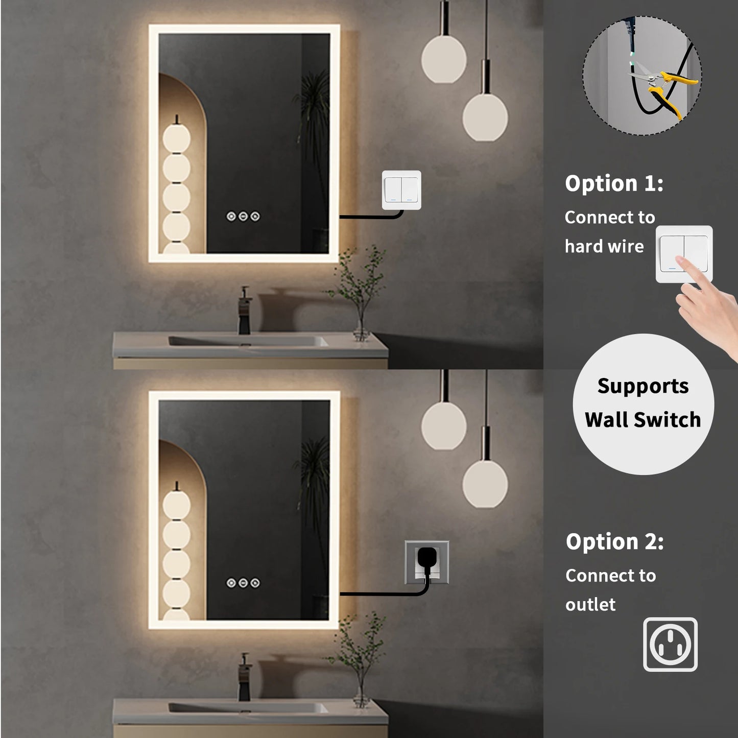 16x20 inch LED Lighted Bathroom Mirror Modern Oval LED Frameless Mirror with Illuminated HD Glass for Bathroom & Makeup