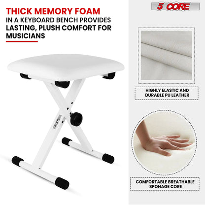 5 Core Keyboard Bench X Style Piano Stool Padded Adjustable Keyboards Chair White