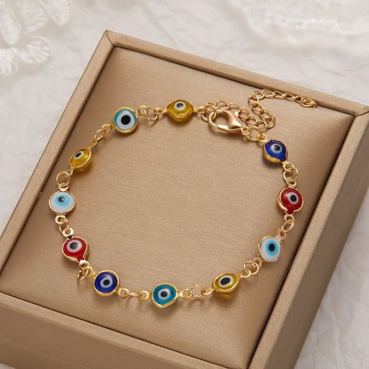 Lucky Turkey Evil Eye Bracelet For Women Men Colorful Red Blue Eye Adjustable Metal Chain Bangles Good Luck Wealth Jewelry Gifts