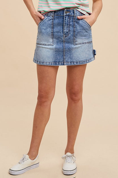 Annie Wear Cargo Denim Mini Skirt