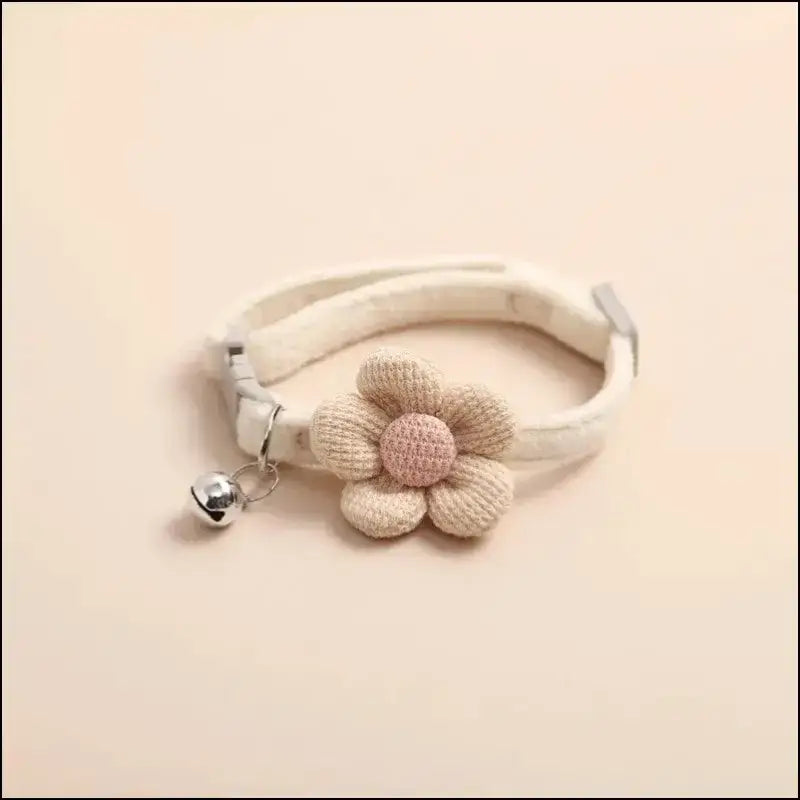 Adjustable Cat Collar with Cute Flower and Bell – Soft Pet for Cats Kittens & Small Dogs Accessories - Beige