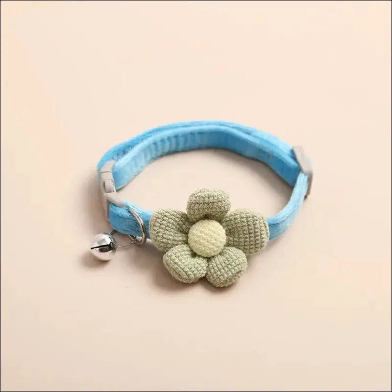 Adjustable Cat Collar with Cute Flower and Bell – Soft Pet for Cats Kittens & Small Dogs Accessories - Blue