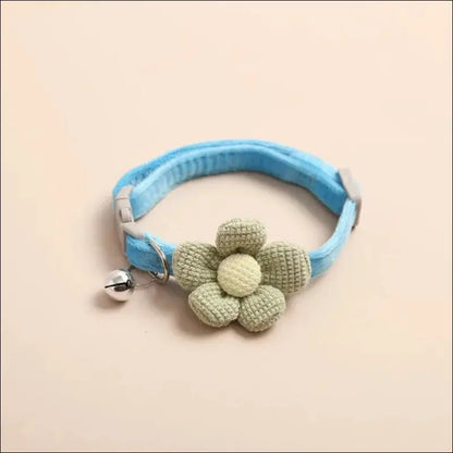 Adjustable Cat Collar with Cute Flower and Bell – Soft Pet for Cats Kittens & Small Dogs Accessories - Blue