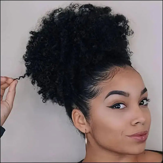 Afro Puff Drawstring Ponytail | Kinky Curly Bun Extensions for Black Women - Synthetic Large