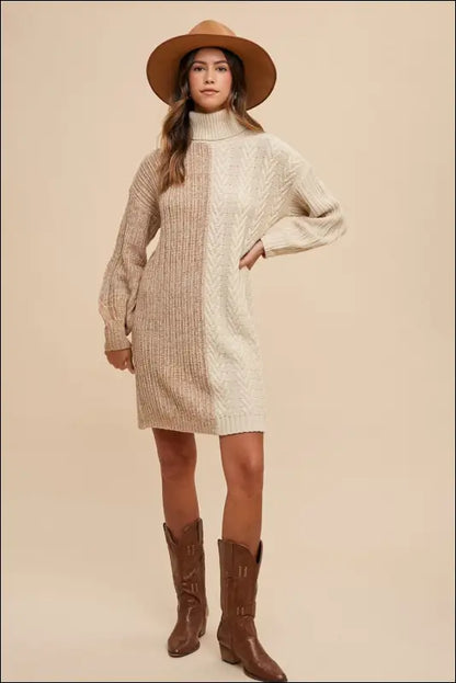 Annie Wear Color Block Turtleneck Sweater Dress