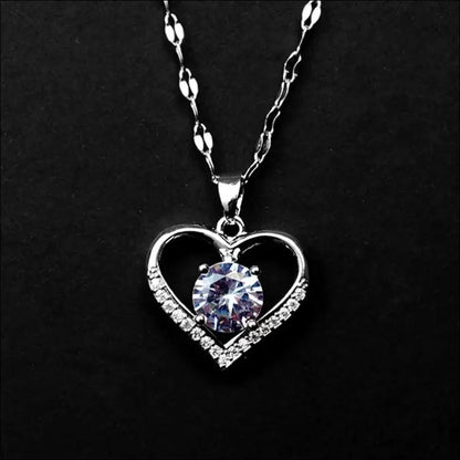 Artificial Gems Heart Pendant Necklace for Women 2022 - Golden Stainless Steel Lips Neck Chain Female Jewelry Girls