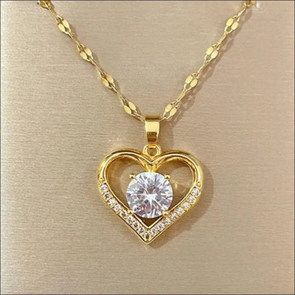 Artificial Gems Heart Pendant Necklace for Women 2022 - Golden Stainless Steel Lips Neck Chain Female Jewelry Girls