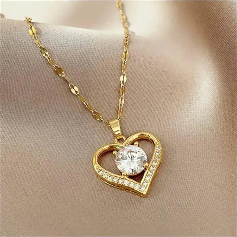 Artificial Gems Heart Pendant Necklace for Women 2022 - Golden Stainless Steel Lips Neck Chain Female Jewelry Girls