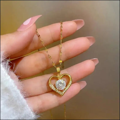 Artificial Gems Heart Pendant Necklace for Women 2022 - Golden Stainless Steel Lips Neck Chain Female Jewelry Girls