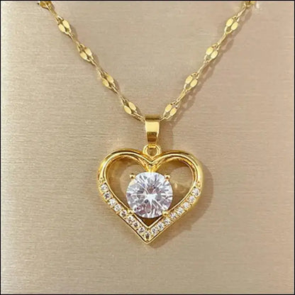 Artificial Gems Heart Pendant Necklace for Women 2022 - Golden Stainless Steel Lips Neck Chain Female Jewelry Girls