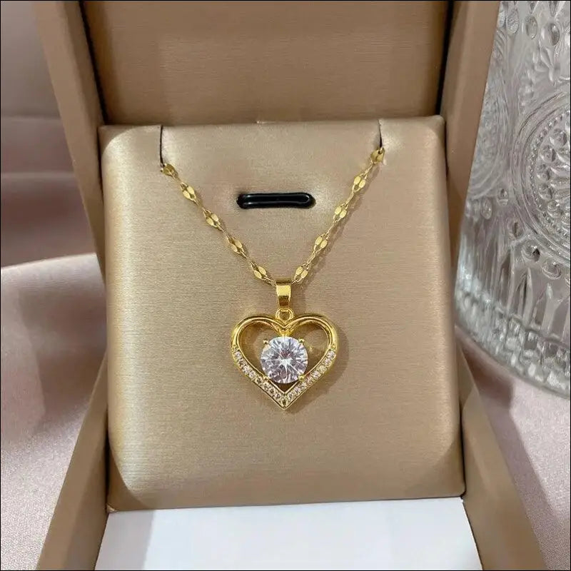 Artificial Gems Heart Pendant Necklace for Women 2022 - Golden Stainless Steel Lips Neck Chain Female Jewelry Girls