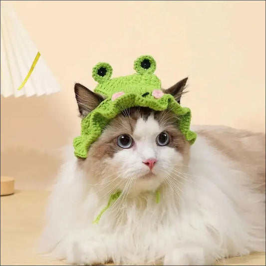 ’Autumn Winter Cute Cartoon Cat Hat - Knitted Elastic Pet Cap for Kittens & Puppies Photo Shoot Props’ - Autumn