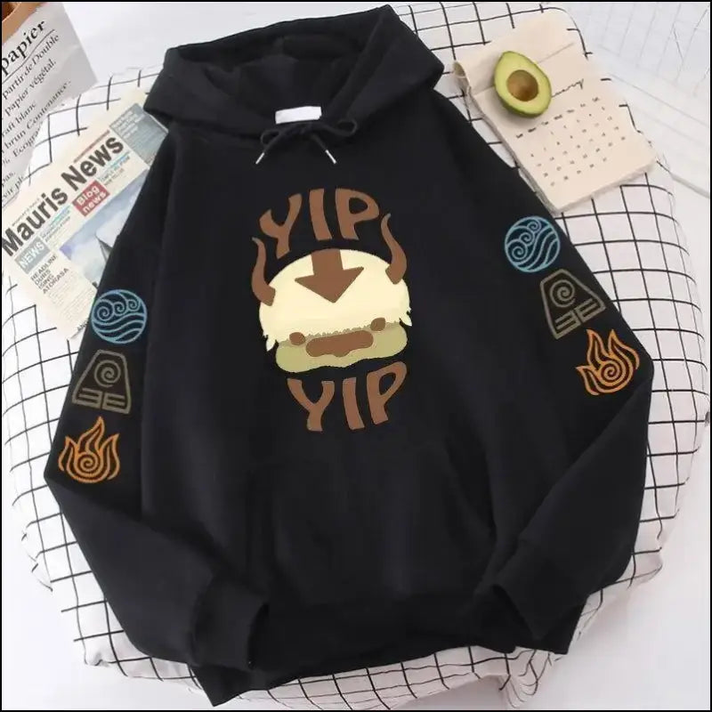 ’Avatar The Last Airbender Appa YIP Hoodie - Plus Size Anime Sweatshirt for Men & Women Autumn Streetwear’ - black