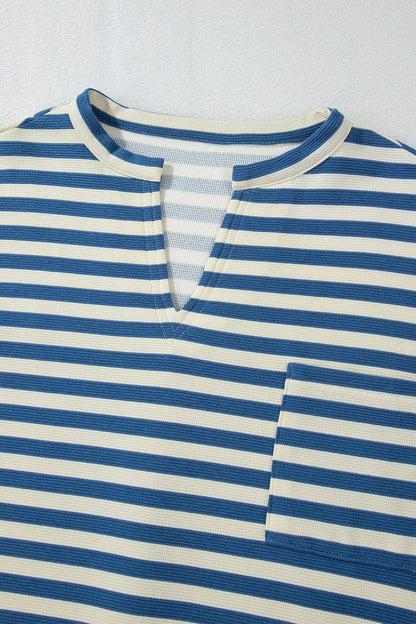 Stripe Chest Pocket Notched Top