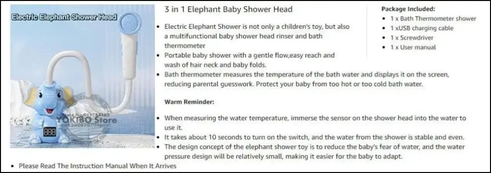 Baby Bath Toys Shower with Thermometer Electric Elephant Water Spray for Kids Tathtub Toddlers