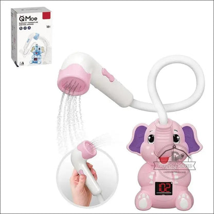 Baby Bath Toys Shower with Thermometer Electric Elephant Water Spray for Kids Tathtub Toddlers - pink n box