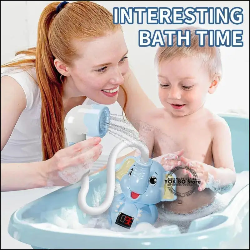 Baby Bath Toys Shower with Thermometer Electric Elephant Water Spray for Kids Tathtub Toddlers