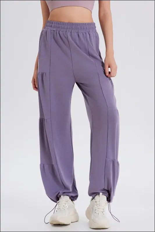 Basic Bae Drawstring Elastic Waist Ruched Joggers - Lavender / S