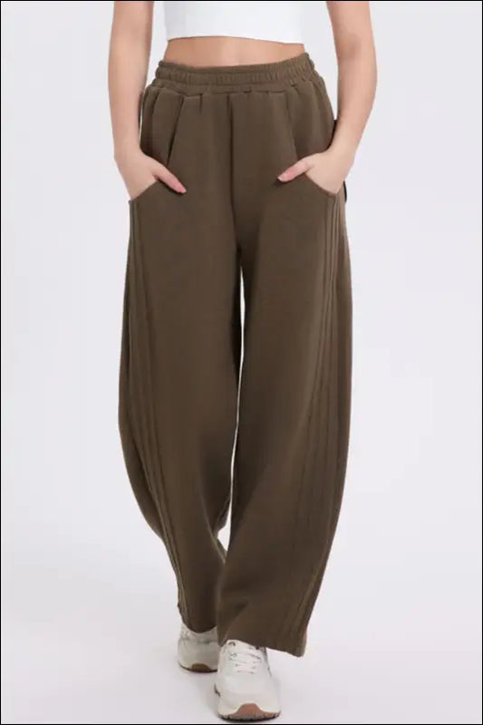 Basic Bae Elastic Waist Straight Leg Pants with Pockets - Brown / S