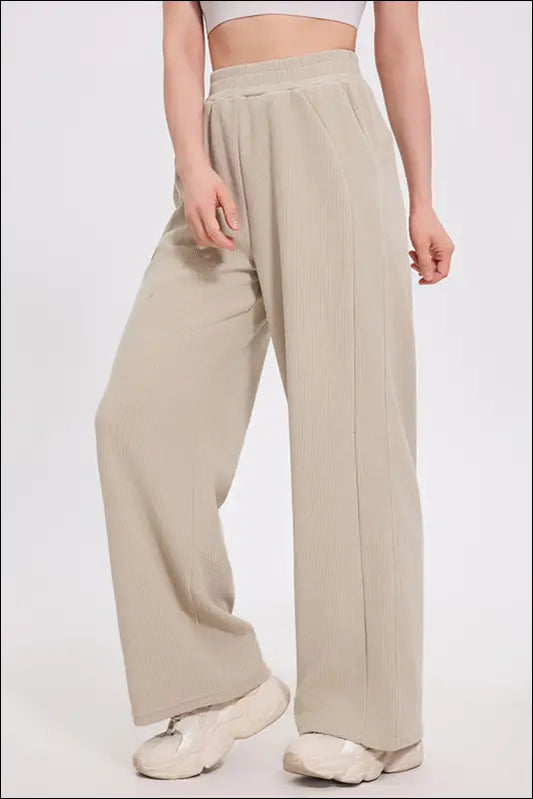 Basic Bae Elastic Waist Wide Leg Pants - Khaki / S