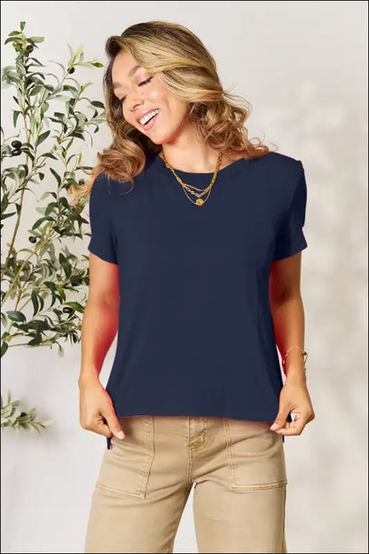 Basic Bae Full Size Round Neck Short Sleeve T-Shirt - Dark Blue / S