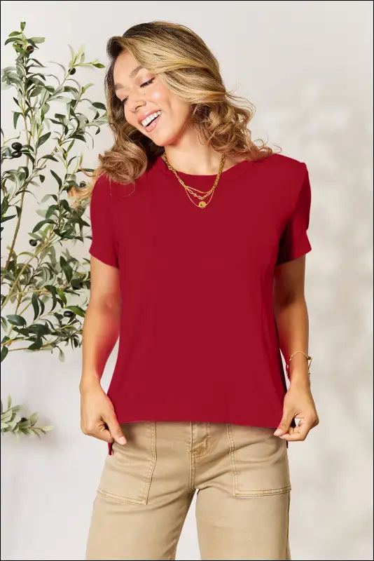 Basic Bae Full Size Round Neck Short Sleeve T-Shirt - Deep Red / S