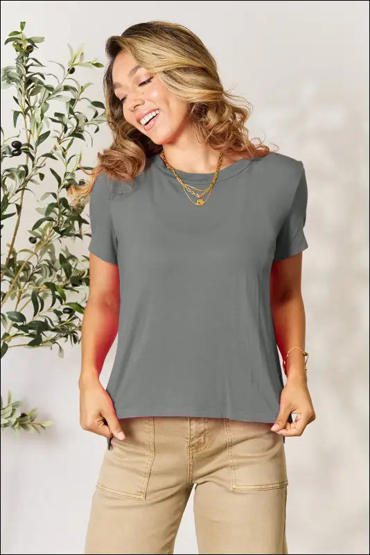 Basic Bae Full Size Round Neck Short Sleeve T-Shirt - Gray / S