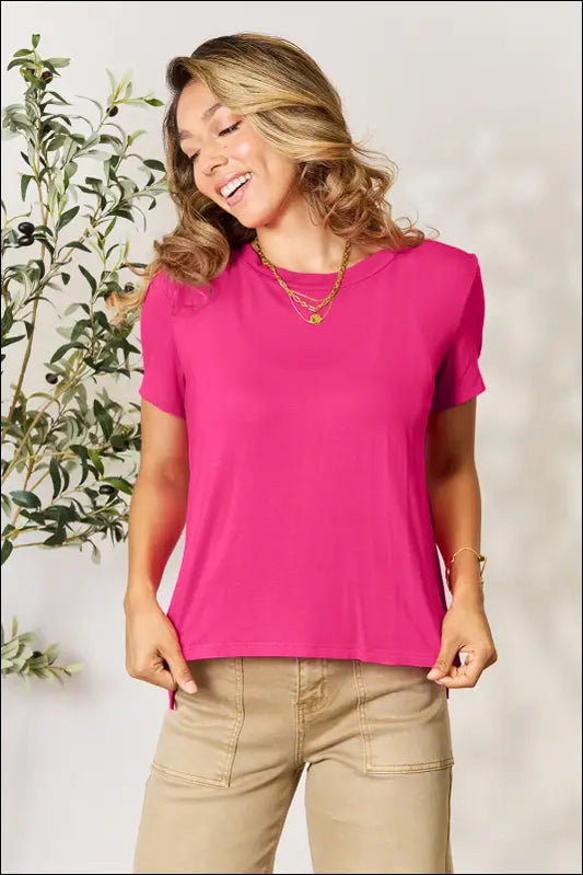 Basic Bae Full Size Round Neck Short Sleeve T-Shirt - Hot Pink / S