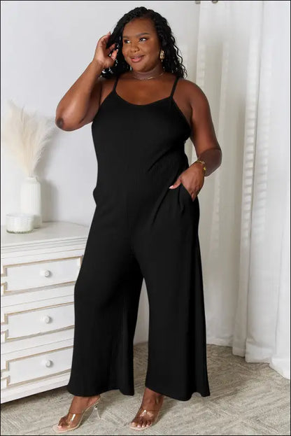 Basic Bae Full Size Spaghetti Strap V-Neck Jumpsuit - Black / S