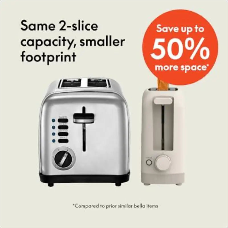 bella 2 Slice Slim Toaster Fits-anywhere™ Kitchenware 6 Setting Shade Control with Reheat & Cancel Buttons Removable