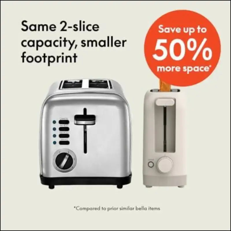 bella 2 Slice Slim Toaster Fits-anywhere™ Kitchenware 6 Setting Shade Control with Reheat & Cancel Buttons Removable