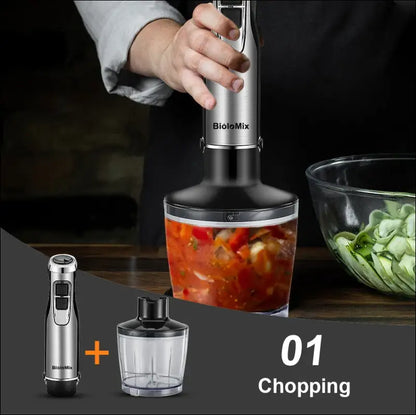 BioloMix 4-in-1 High Power 1200W Immersion Hand Stick Blender Mixer with Chopper & Smoothie Cup Stainless Steel Ice