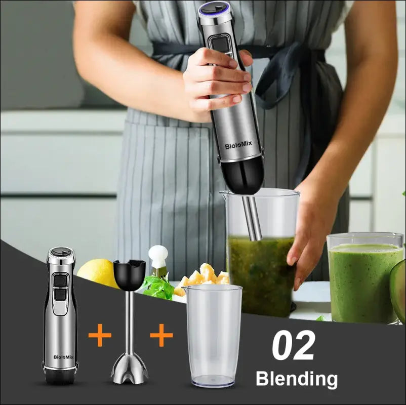 BioloMix 4-in-1 High Power 1200W Immersion Hand Stick Blender Mixer with Chopper & Smoothie Cup Stainless Steel Ice