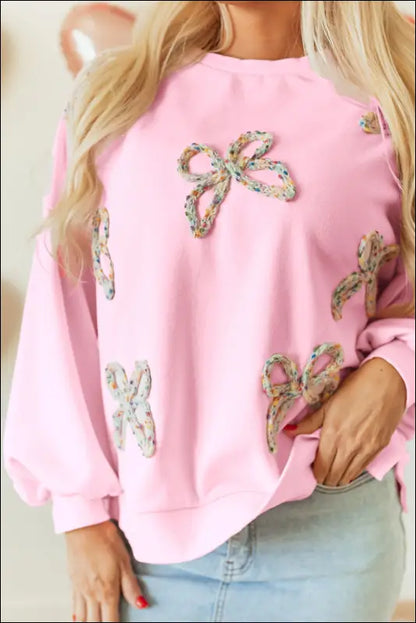 Bow Round Neck Long Sleeve Sweatshirt