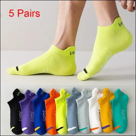 Bright Color Ankle No Show Socks Men’s Breathable Running Deodorant Invisible Sport Street Fashion Travel 5 Pairs