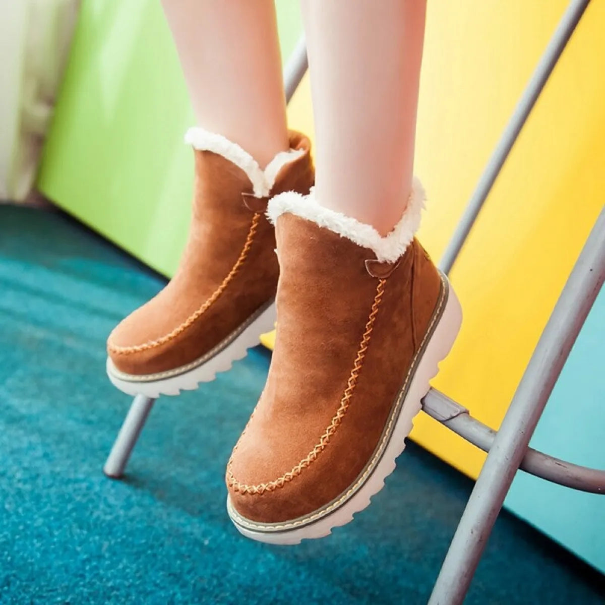 Plus Size Low-Top Suede Flat Heel Snow Boots