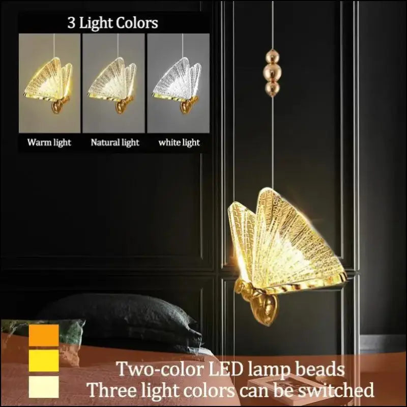 Butterfly LED Pendant Lights - Nordic Hanging Lamp for Bedroom Living Room Dining and Kitchen - Led