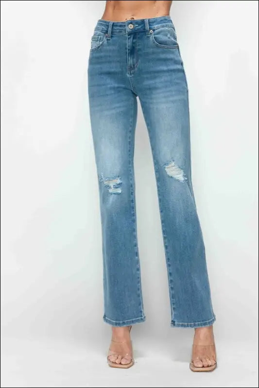 bytos Full Size Distressed High Rise Straight Jeans - Medium / 1(25)