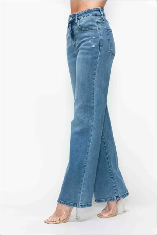 bytos Full Size High Rise Wide Leg Jeans with Pockets