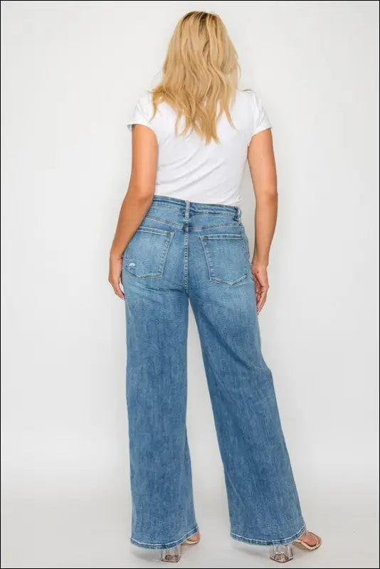 bytos Full Size High Rise Wide Leg Jeans with Pockets