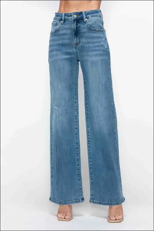 bytos Full Size High Rise Wide Leg Jeans with Pockets - Medium / 1(25)