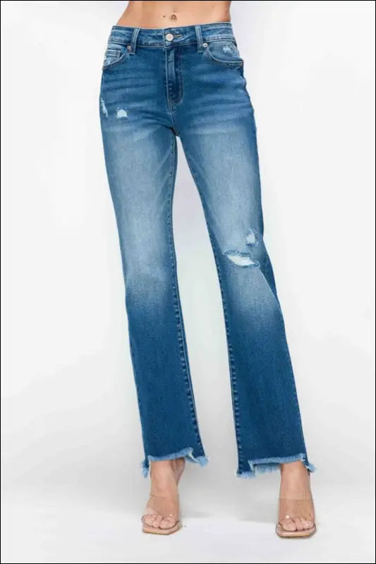 bytos Full Size Raw Hem Distressed Mid Rise Straight Jeans - Medium / 1(25)