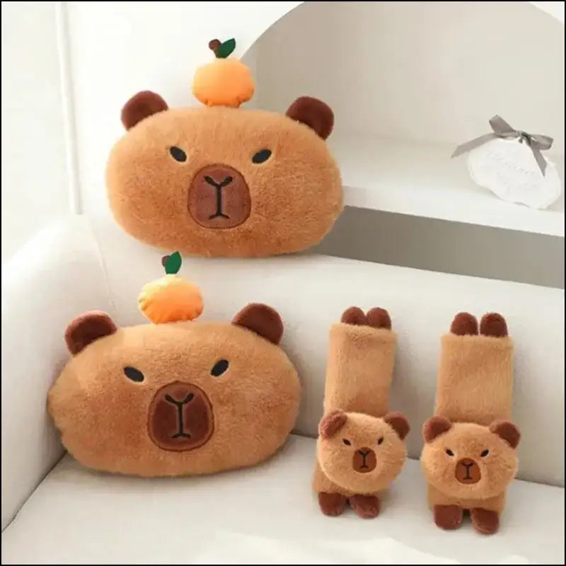 ’Capybara Plush Car Headrest Neck Pillow | Cute Kawaii Shoulder Protection with Tissue Box | Adorable Decoration