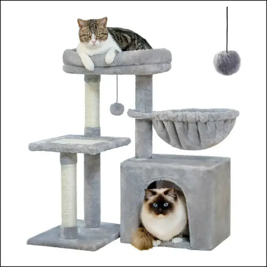 Cat Tree Tower for Indoor Cats with Scratching Posts Big Hammock & Removable Perch – 2 Styles Grey Activity - tree