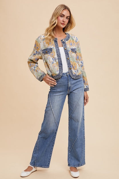 Annie Wear Decorative Seams Wide Leg Jeans