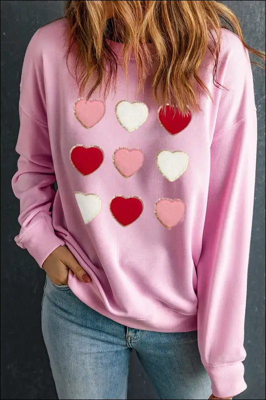 Contrast Heart Long Sleeve Sweatshirt - Blush Pink / S