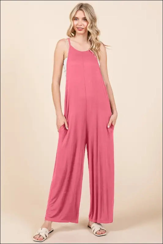 Culture Code Full Size Sleeveless Wide Leg Jumpsuit with Pockets - Pink / S