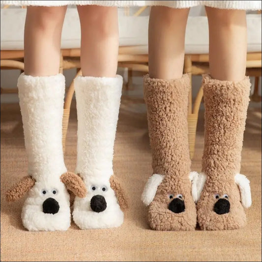 Cute Cartoon Dog Floor Socks Winter Warm Non-slip Plush For Women