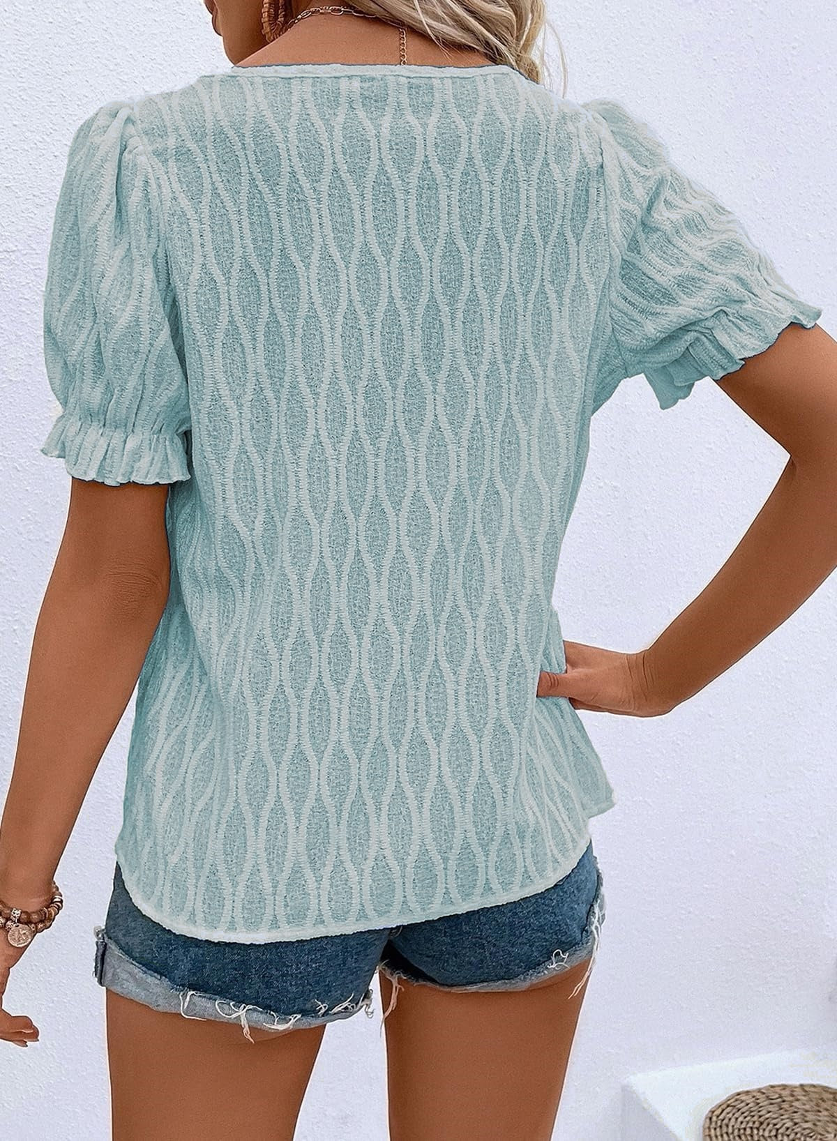 Texture Notched Short Sleeve Blouse